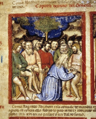 ユダヤ人の割礼をするアブラハム、「パドヴァのコーデックス」1390-1400の図解 作： Italian School