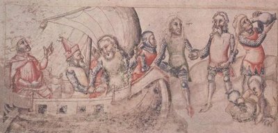 Add 15477 fol.2v ギド・デ・カラムニス (ベラム) の「Liber de Casu et Ruina Trojae」より、ジェイソンは航海に出る 作： Italian School