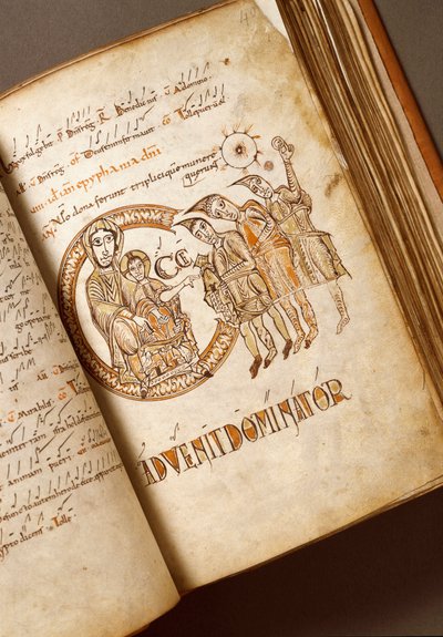 マギの崇拝 ボローニャ派の写本。(Ms.123-Foglio 40 r) 11世紀 ローマ、ビブリオテカ・アンジェリカ 作： Italian School