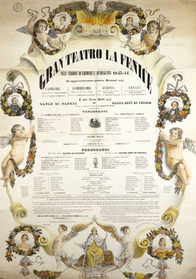 1843-1844年シーズンのヴェネツィアのフェニーチェ劇場のポスター。 作： Italian School
