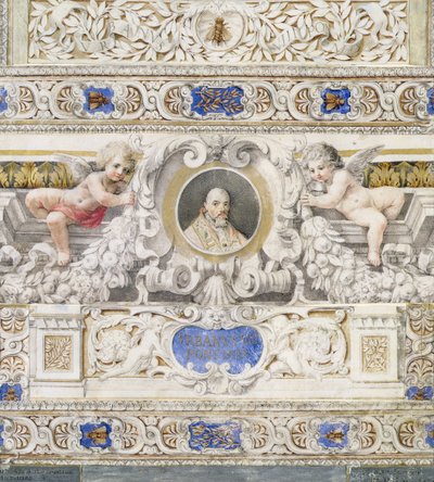 おそらく17世紀（wc）のカルトゥーシュにおける教皇都市VIII（1568-1644）の肖像画を伴う建築計画 作： Italian School