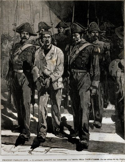 1878年にナポリでイタリア王ウンベルト1世（ハンバート1世）を襲撃したジョヴァンニ・パッサナンテ（1849-1910）を逮捕。この事件に触発された詩人ジョヴァンニ・パスコリ（1855-1912）が頌歌を残しています。19世紀のエングレーヴィング 作： Italian School