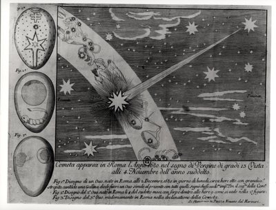 おとめ座の間にローマに現れ、1680年11月まで見え続けた彗星の占星術図 作： Italian School
