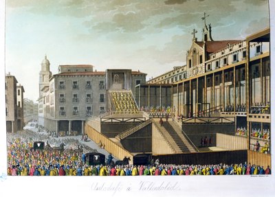 1820年にミラノで出版されたブラマティとライネリによって刻まれたジュールスフェラーリオのルコスチュームアンシェンエモデルヌのバリャドリッドのオートダフェ 作： Italian School