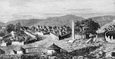 1850年頃のエチオピアの宗教上の首都、アクスム（Aksoum）。探検家グスタボ・ビアンキが描いたものより。 作： Italian School