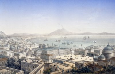 イタリア・ナポリの王宮とプレビシート広場の鳥瞰図 作： Italian School