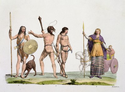 英国人、カレドニア人、ボアディシア女王、The History of the Nations（アクアチント）のプレート4 作： Italian School
