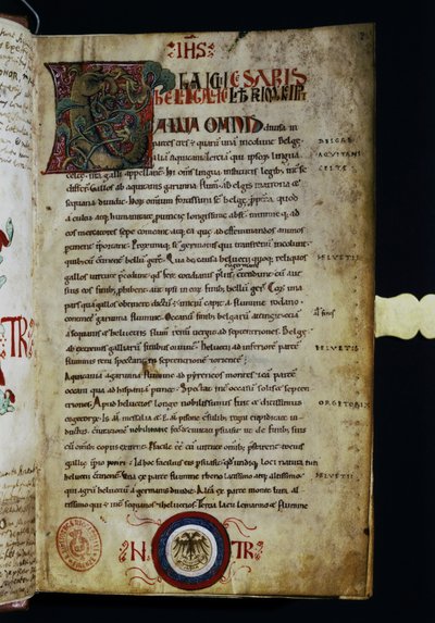 CAESAR Gaius Julius: "Commentarii de Bello Gallico "の1ページ。 作： Italian School