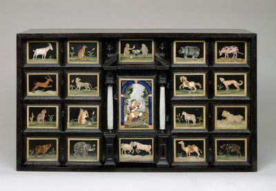 キャビネット、1620年頃（梨の木、黒檀、アラバスター、ピエトルデュアパネル） 作： Italian School