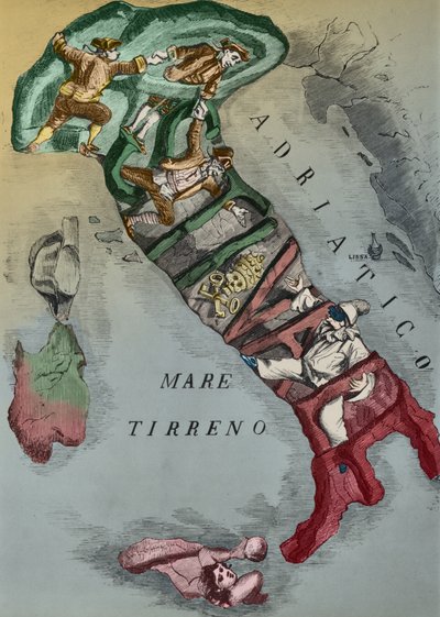統一中のイタリアの風刺画、1866 作： Italian School