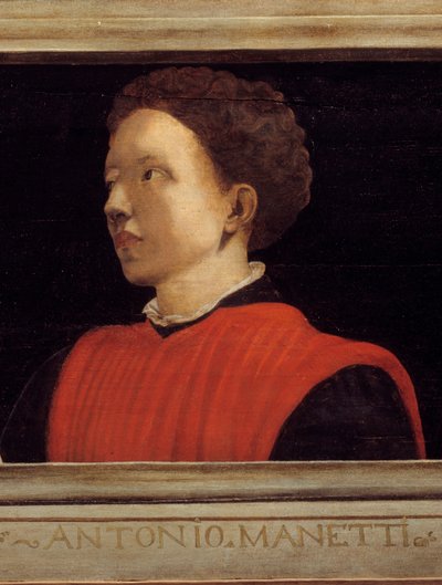 カッソーネにはフィレンツェ・ルネッサンスの巨匠の肖像画が5点、マネッティ・ルティリオ・ディ・ロレンツォ（1571-1639）の肖像画が詳細に描かれています。16世紀のイタリア派。下の碑文はおそらく連続したもの。パリのルーヴル美術館。 作： Italian School