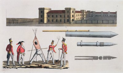 チャタムバラック、トライアングルアンドコングレブロケットと呼ばれる軍事罰、The History of the Nations（アクアチント）のプレート17 作： Italian School