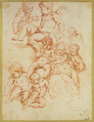 ケルビム、17世紀初頭（紙に赤いチョーク） 作： Italian School