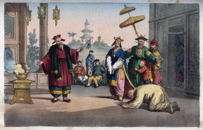 中国-野外での演劇-「宇宙万民の使用と風習」の版画または、最も遠い時代から現代までのすべての国の政府、法律、民兵、宗教の歴史」 185 作： Italian School