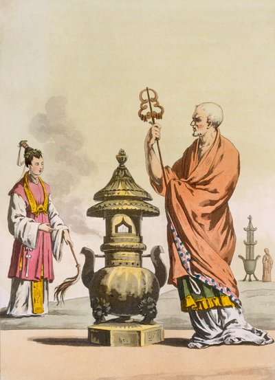 中国の道教の宗教的慣習: 儀式用のローブを着たボンゾ、c1820-30. 作： Italian School