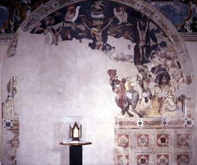 ボローニャ派のフレスコ画とされる「磔刑」（Appartamento Guastallaの破損したルネット） 作： Italian School