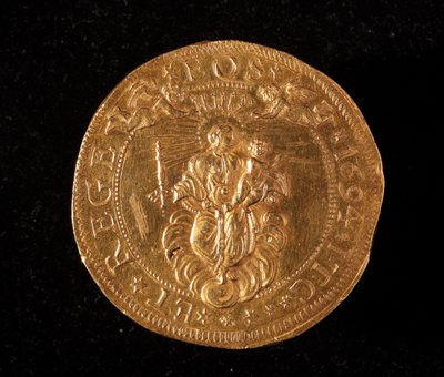 ジュネーヴ共和国の通貨：25金のドッペル硬貨。直径52.5mm。1694.裏面。ゲネス共和国新旧対照表（Inv.6457) 作： Italian School