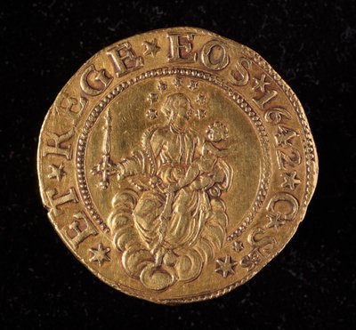 遺伝子共和国の通貨：5つの金のドッピーコイン。ディアム。 41mm。 1642.戻る。遺伝子Museidi Strada Nuova 作： Italian School