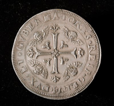 ゲネス共和国の通貨：6エキュート銀貨。直径61.5mm。1715.裏面。ゲネス共和国新旧対照表（請求書、M7156) 作： Italian School