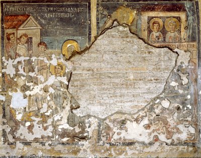 ローマのサンタマリアアンティカの損傷したフレスコ画 作： Italian School
