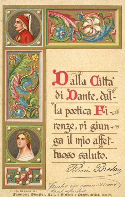 ダンテ、ベアトリーチェ、神曲（カラーリトグラフ） 作： Italian School