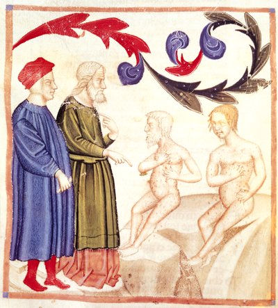 ダンテ・アリギエリ（1265-1321）の「神の喜劇」からのダンテ、バージルと疫病 作： Italian School