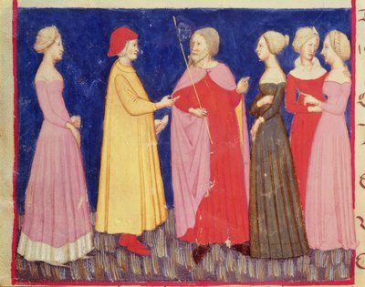 ダンテ・アリギエリ（1265-1321）の「神の喜劇」からのパラダイスのダンテとベアトリス 作： Italian School