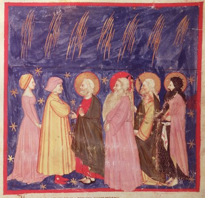 パラダイスの聖人とダンテとベアトリス、ダンテアリギエーリ（1265-1321）の「神の喜劇」より 作： Italian School