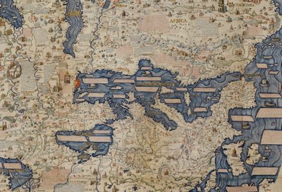 Add からの地中海の詳細。 11267 マウロ・フラウ作、1459 年の「大きな星座早見盤、または世界地図」 作： Italian School