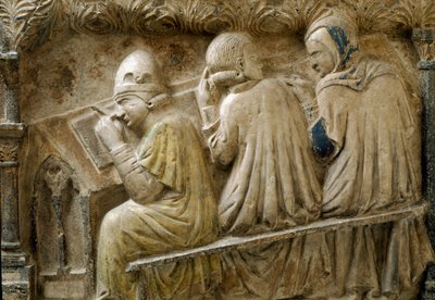 ボニファシオ・ガルッツィのコースに従う学生たちを表現したディテール（1346年頃の墓碑銘 作： Italian School