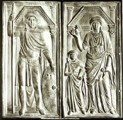 Stilicho（c.365-408）、SerenaおよびEuchariusを描いた二部祭壇画 作： Italian School