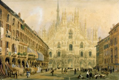 ミラノのドゥオーモ広場と大聖堂。1811. 作： Italian School