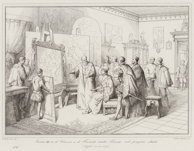 ポーランドとフランスの王、ヘンリー3世がティツィアーノの書斎を訪れる 作： Italian School