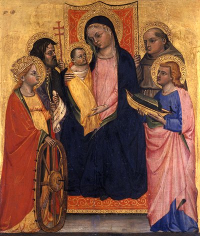 即位したマドンナと子供と4人の聖人、1400年頃（ポプラ材のテンペラ） 作： Italian School