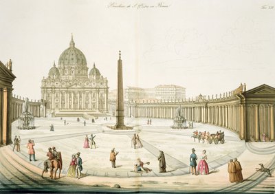 ローマのセントピーターズの正面、広場が正面にあり、G。ラゴによって彫刻された「国民の歴史」のパートIIIのプレート25 作： Italian School