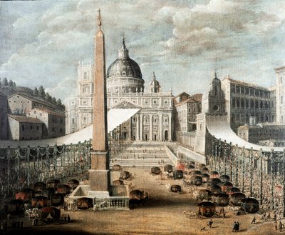 ローマのサン・ピエトロ広場での聖体拝領（絵画 作： Italian School