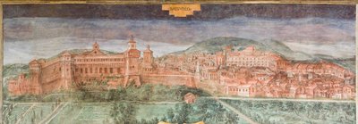 フィオラノ・モデネーゼ、スペッツァーノ城、眺めのホール：サッスオーロの眺め 作： Italian School