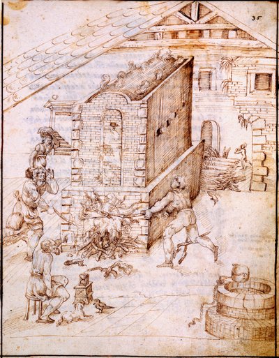 初期窯の焼成、1630年代頃（原稿ベラム） 作： Italian School