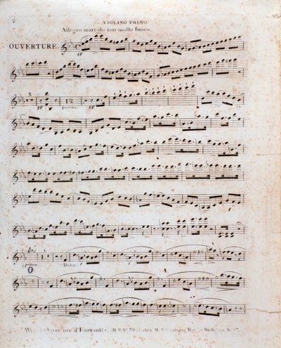カール・マリア・フォン・ウェーバー作曲のオペラ「オイリアンテ」のバイオリン用の楽譜の1ページ目（リトグラフ版 作： Italian School