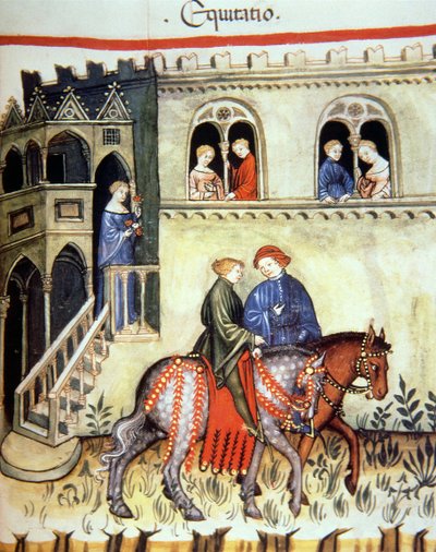 Fol.102r乗馬、Tacuinum Santiatis Codex Vindobonensisのイラスト 作： Italian School
