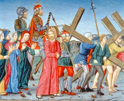 Fol.116v キリストはカルバリーに導かれる (ベラム) 作： Italian School