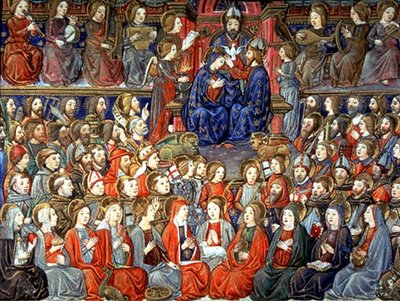 Fol.151v 「最後の審判」。正義の味方は宴に呼ばれる（ベラム 作： Italian School
