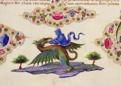 Fol.198V ボルソ デステ バイブル Vol.II の精霊と有翼の怪物 作： Italian School