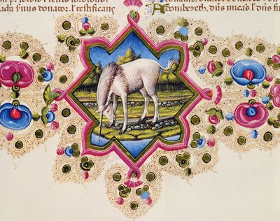 Fol.245V ボルソ デステ バイブル Vol.II のユニコーン 作： Italian School
