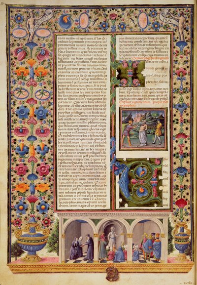 Fol.3v ボルソ デステ聖書の預言者の書 (イザヤ書) のプロローグ。 Vol 2 (ベラム) 作： Italian School