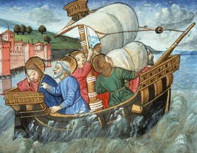 Fol.49v ティベリア海の嵐 (ベラム) 作： Italian School