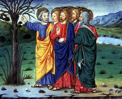 Fol.63r ピーターはキリストに乾いた木 (ベラム) を指摘します。 作： Italian School