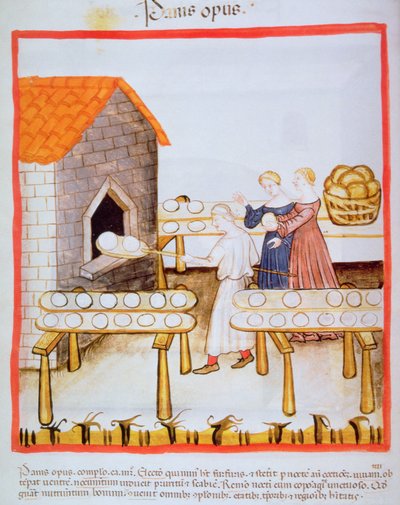 Fol.63vベーキングブラウンパン、Tacuinum Sanitatisのイラスト 作： Italian School