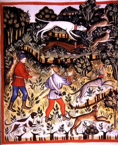 Fol.72r 「Tacuinum Santiatis」の挿絵「狩りをするウサギ」（ベラム製） 作： Italian School