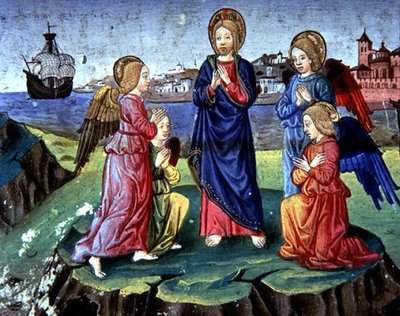 Fol.83r キリストは天使の輪に守られている (ベラム) 作： Italian School